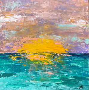 Ocean Sunset over Green Water   10”x10”